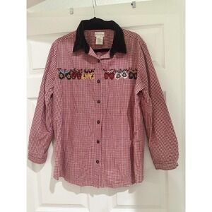 Vtg Bobbie Brooks Flannel Shirt Velvet Collar Sz 18W 20W Gingham Sparkle Mittens